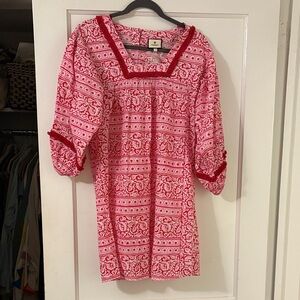 Red and White Tuckernuck Fringe Dress